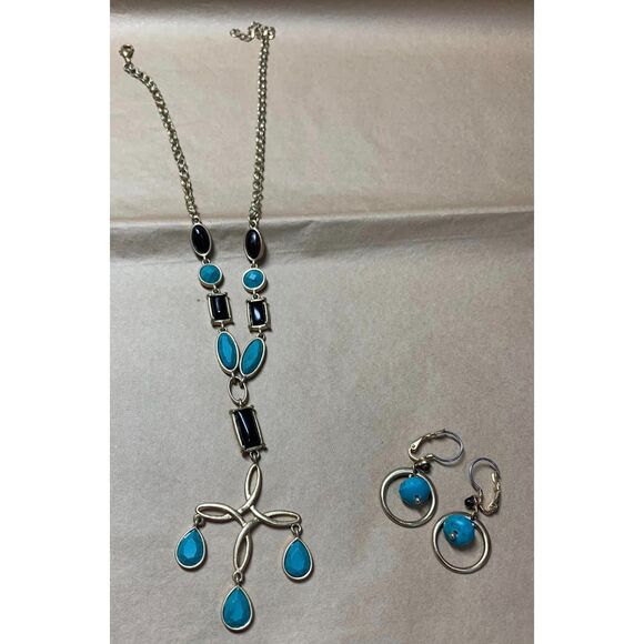 Gorgeous Necklace Earring Faux Turquoise Native American Style Design Gold Tone - Picture 1 of 3